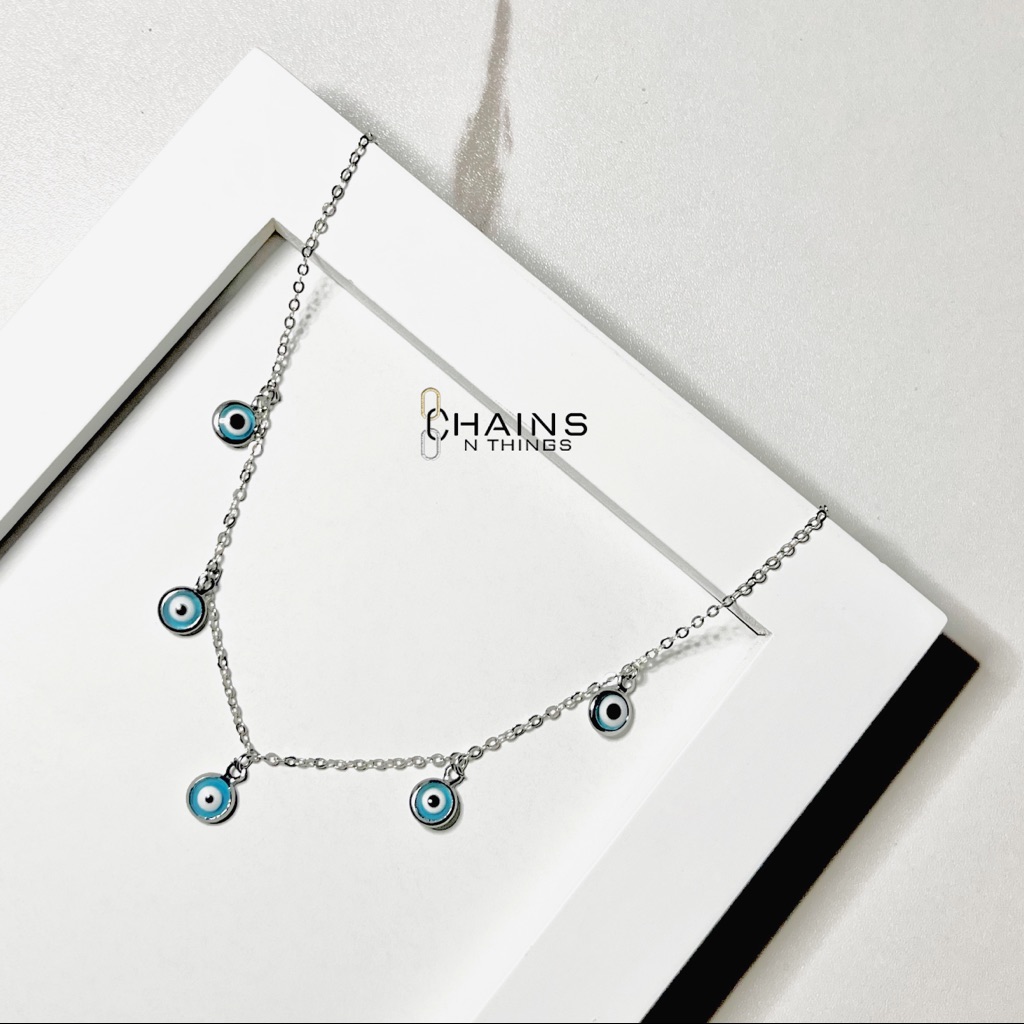 Blue Eyes Necklace Silver Plated 16